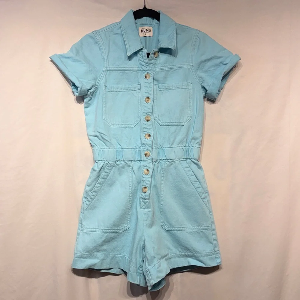 Show Me Your Mumu Cannon Romper Spring Blue Denim Size Small - Picture 3 of 13